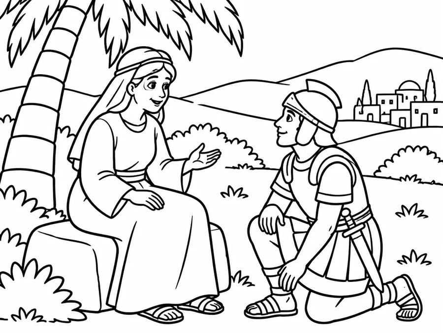 Deborah the Wise Judge Bible colouring page for kids, from Brave Heroes of the Bible