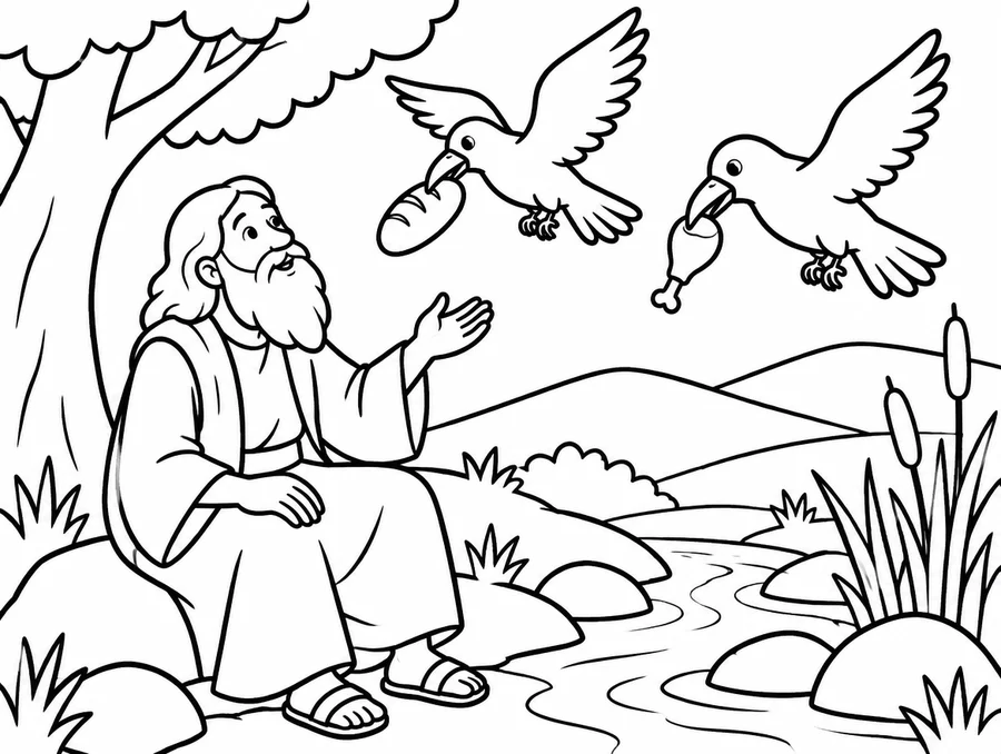 Elijah and the Ravens colouring page for kids