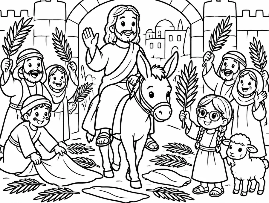 Palm Sunday colouring page for kids